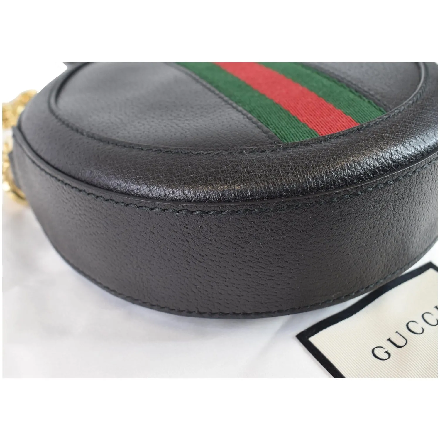GUCCI Ophidia Mini GG Round Web Leather Crossbody Bag Black 550618