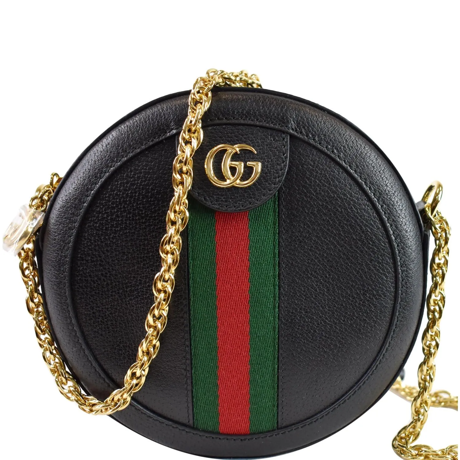 GUCCI Ophidia Mini GG Round Web Leather Crossbody Bag Black 550618