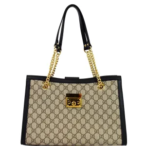 GUCCI Padlock Medium GG Supreme Canvas Shoulder Bag Beige 479197