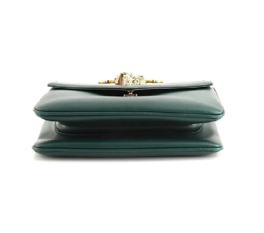 Gucci Rajah Chain Shoulder Bag Leather Medium Gold Dark Green Handbag Vitello NEW