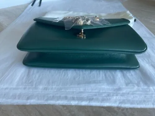 Gucci Rajah Chain Shoulder Bag Leather Medium Gold Dark Green Handbag Vitello NEW