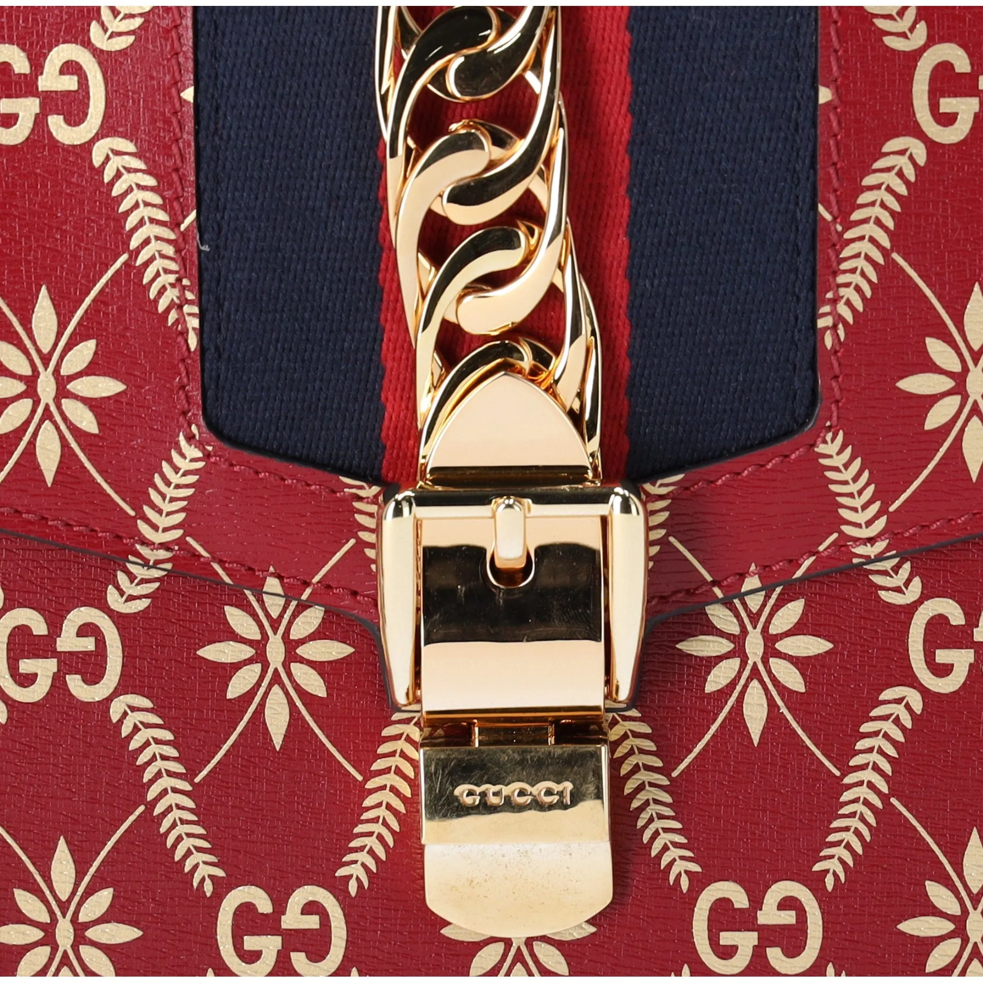 GUCCI Sylvie Shoulder Bag 524405 Bee Stars Red Gold Multi Leather