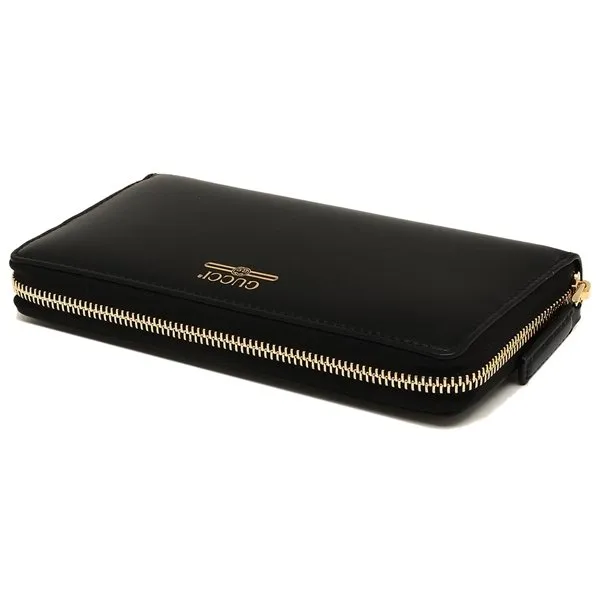 Gucci Zip Around Leather Wallet with Metallic Logo in Black