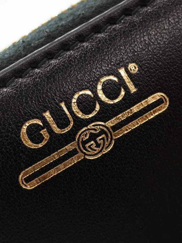 Gucci Zip Around Leather Wallet with Metallic Logo in Black