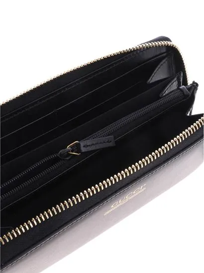 Gucci Zip Around Leather Wallet with Metallic Logo in Black