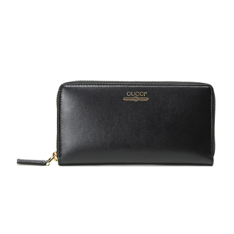 Gucci Zip Around Leather Wallet with Metallic Logo in Black
