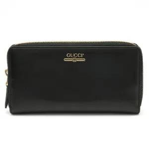 Gucci Zip Around Leather Wallet with Metallic Logo in Black