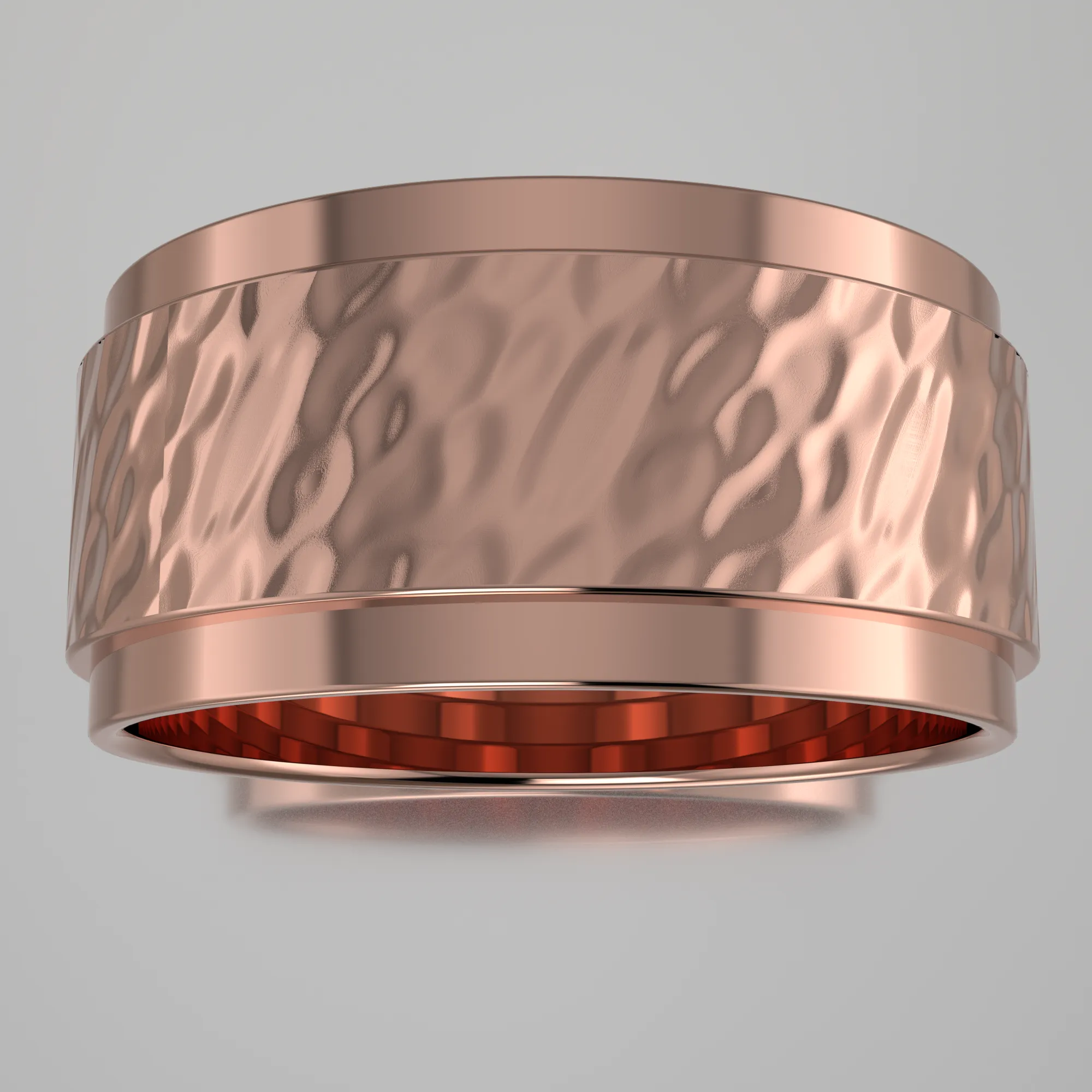 Hammered Rose Gold 9mm Step Edge Wedding Band