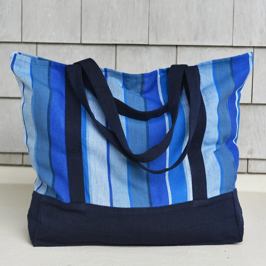 Hand Woven Market Tote | Stormy Blues Stripe