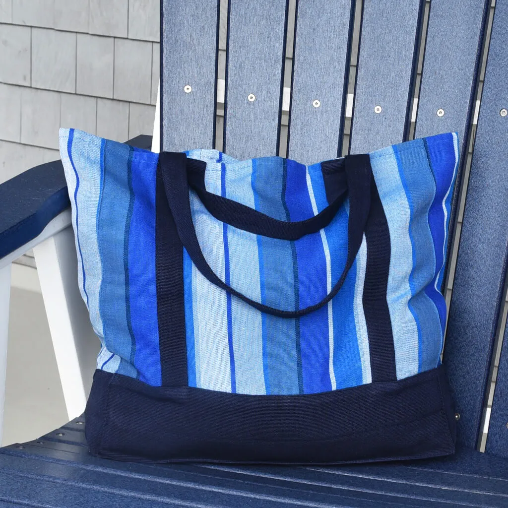 Hand Woven Market Tote | Stormy Blues Stripe