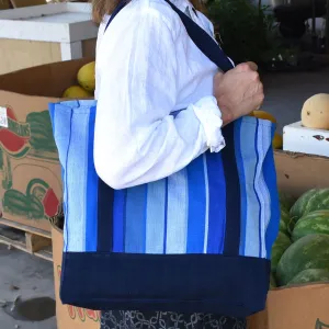 Hand Woven Market Tote | Stormy Blues Stripe