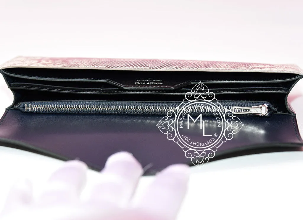 Hermes Black Ombre Lizard Passant Long Wallet Clutch