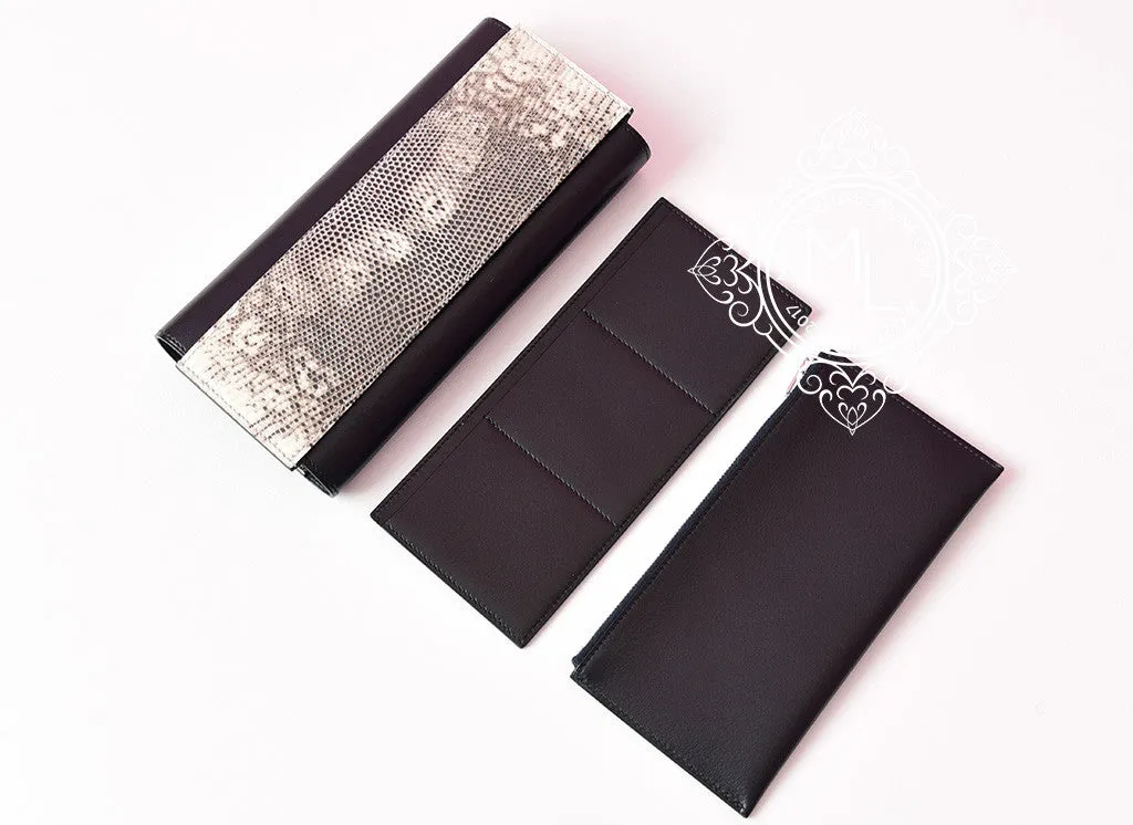 Hermes Black Ombre Lizard Passant Long Wallet Clutch