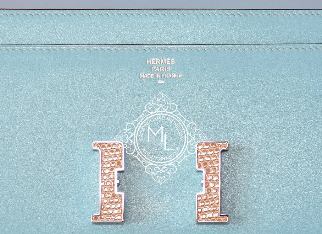 Hermes Blue Atoll Ficelle Lizard Constance Wallet Clutch