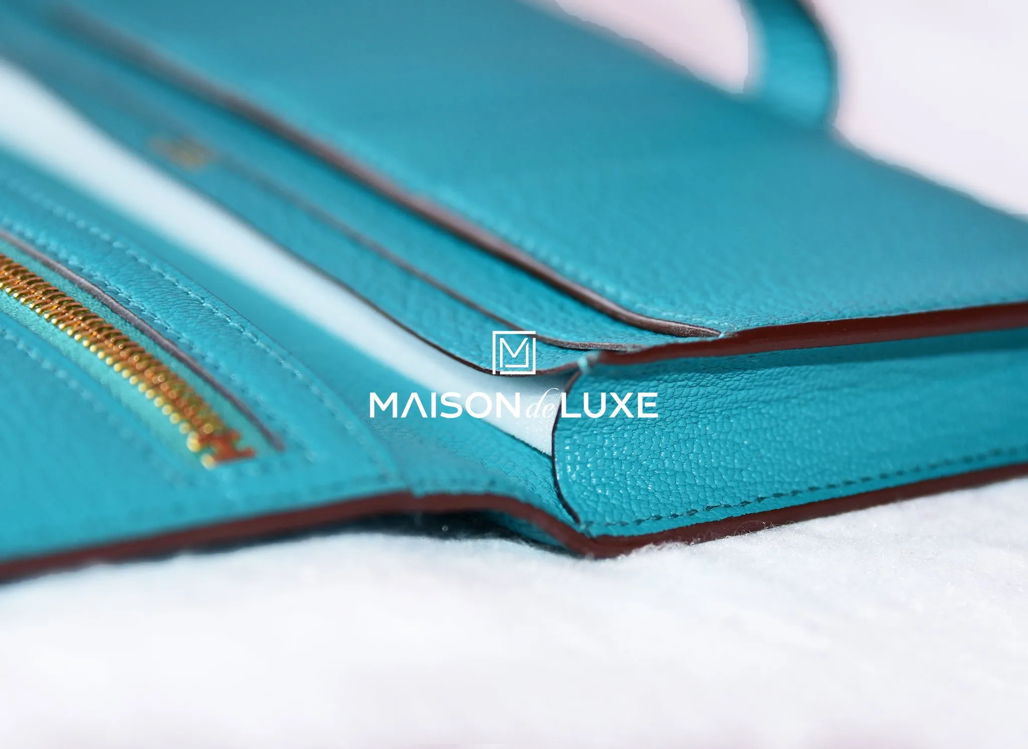 Hermes Blue Paon Green Chèvre Bearn Long Wallet Clutch