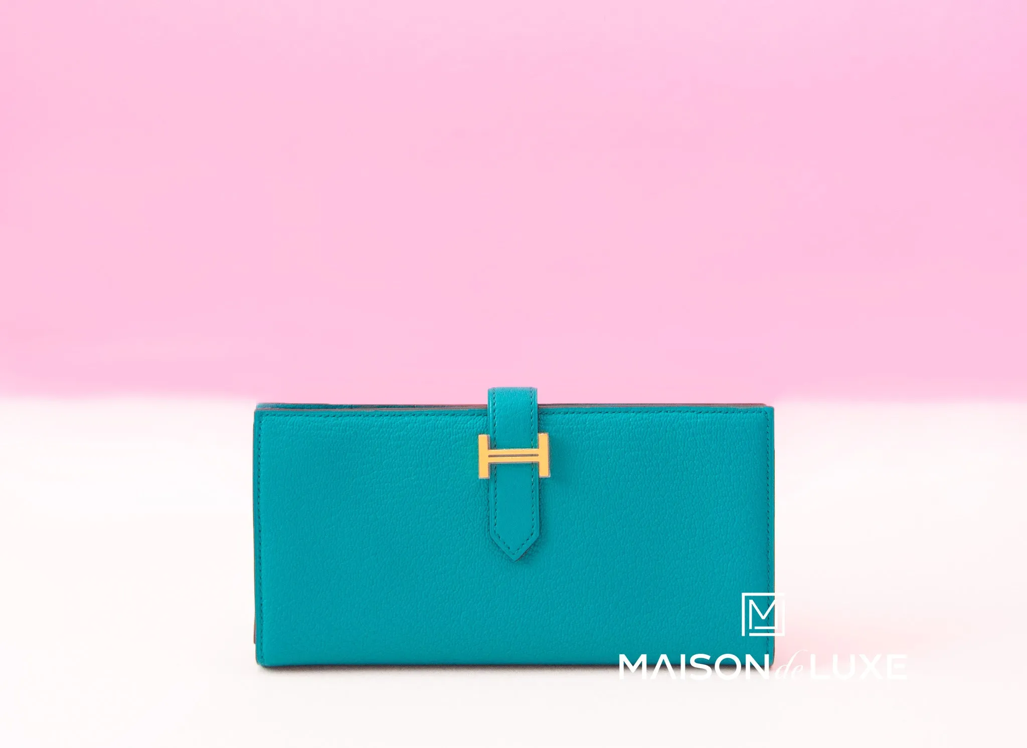 Hermes Blue Paon Green Chèvre Bearn Long Wallet Clutch