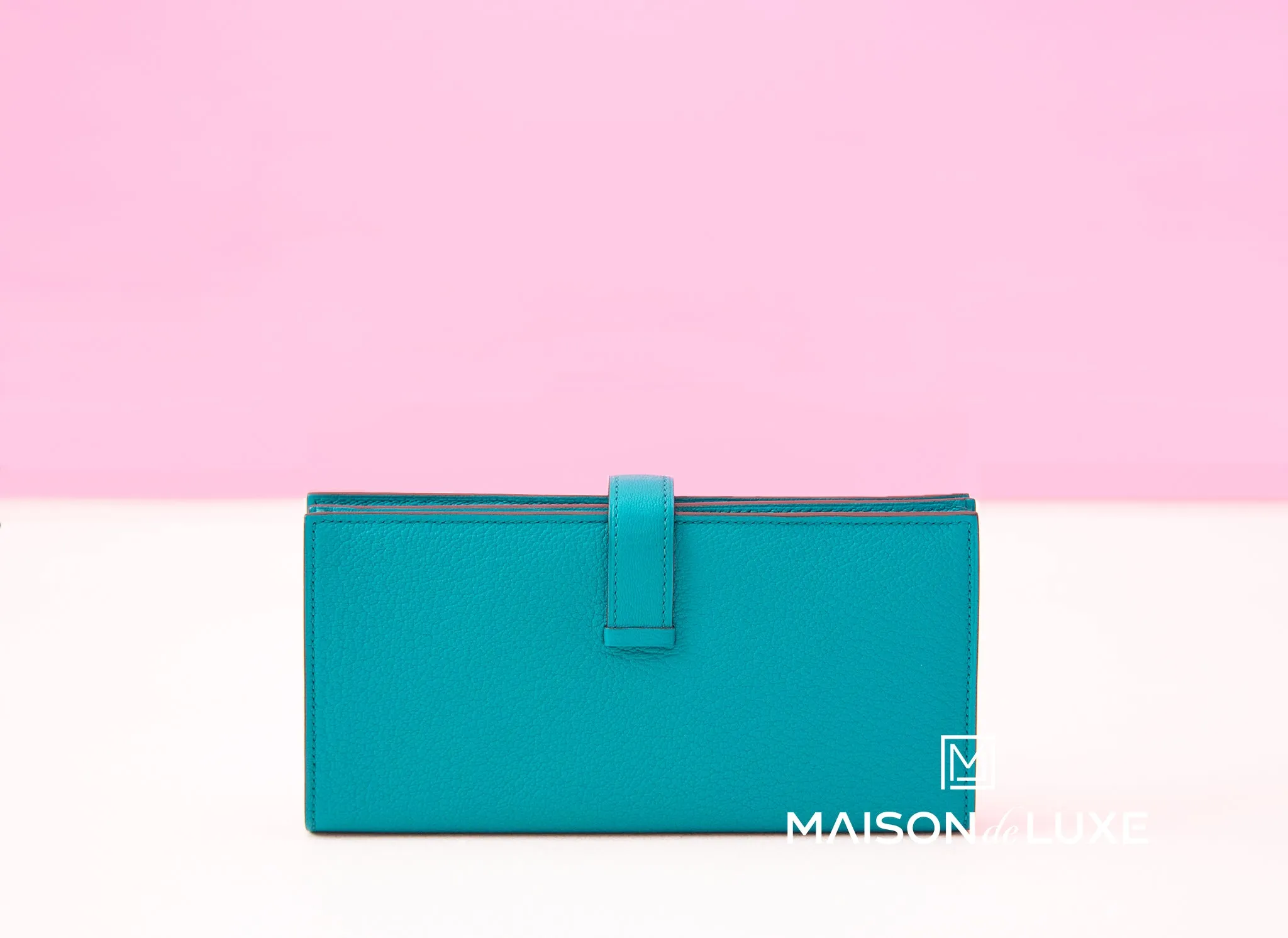 Hermes Blue Paon Green Chèvre Bearn Long Wallet Clutch