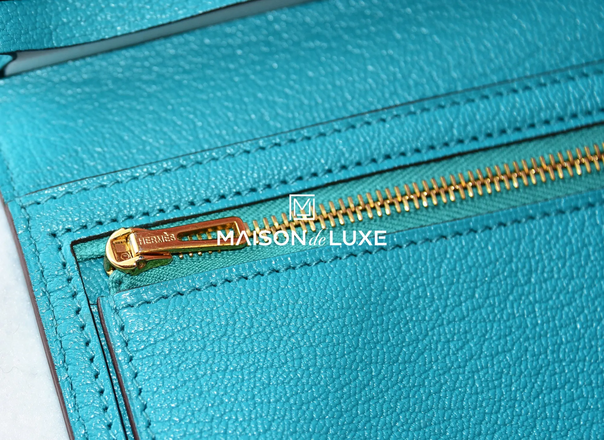 Hermes Blue Paon Green Chèvre Bearn Long Wallet Clutch