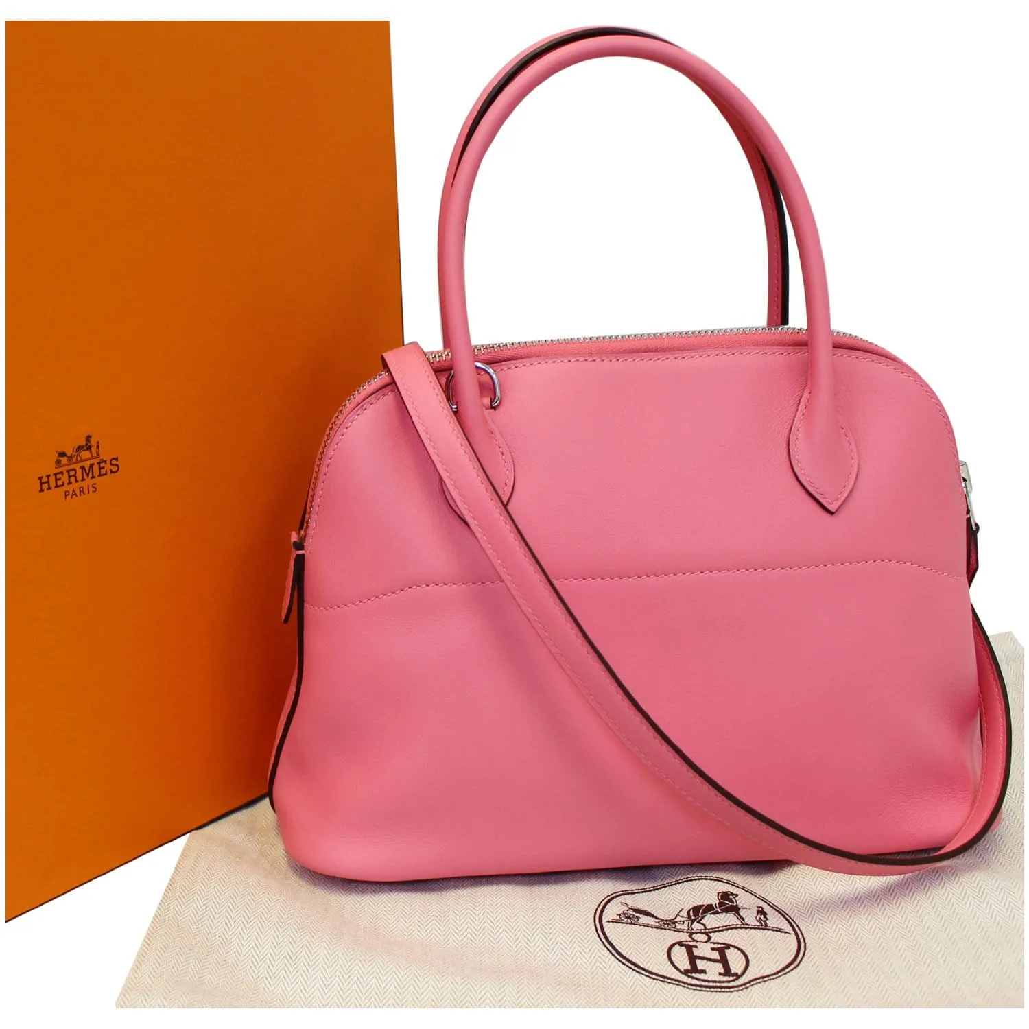 HERMES Bolide 27 Swift Calfskin Shoulder Bag Rose Azalee Pink - 20% OFF