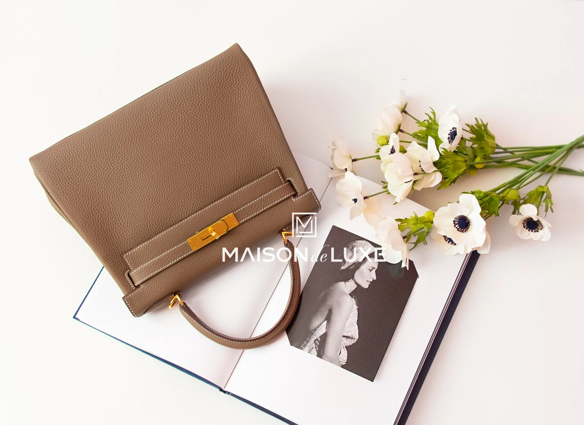 Hermes Etoupe GHW Togo Kelly 28 Handbag