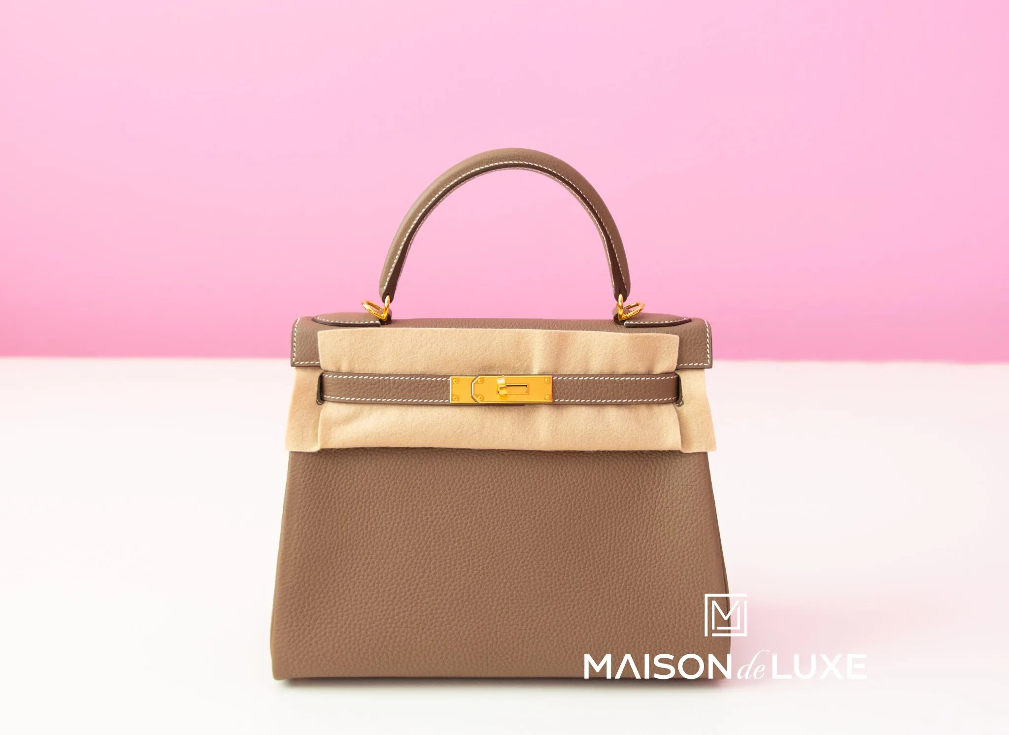 Hermes Etoupe GHW Togo Kelly 28 Handbag