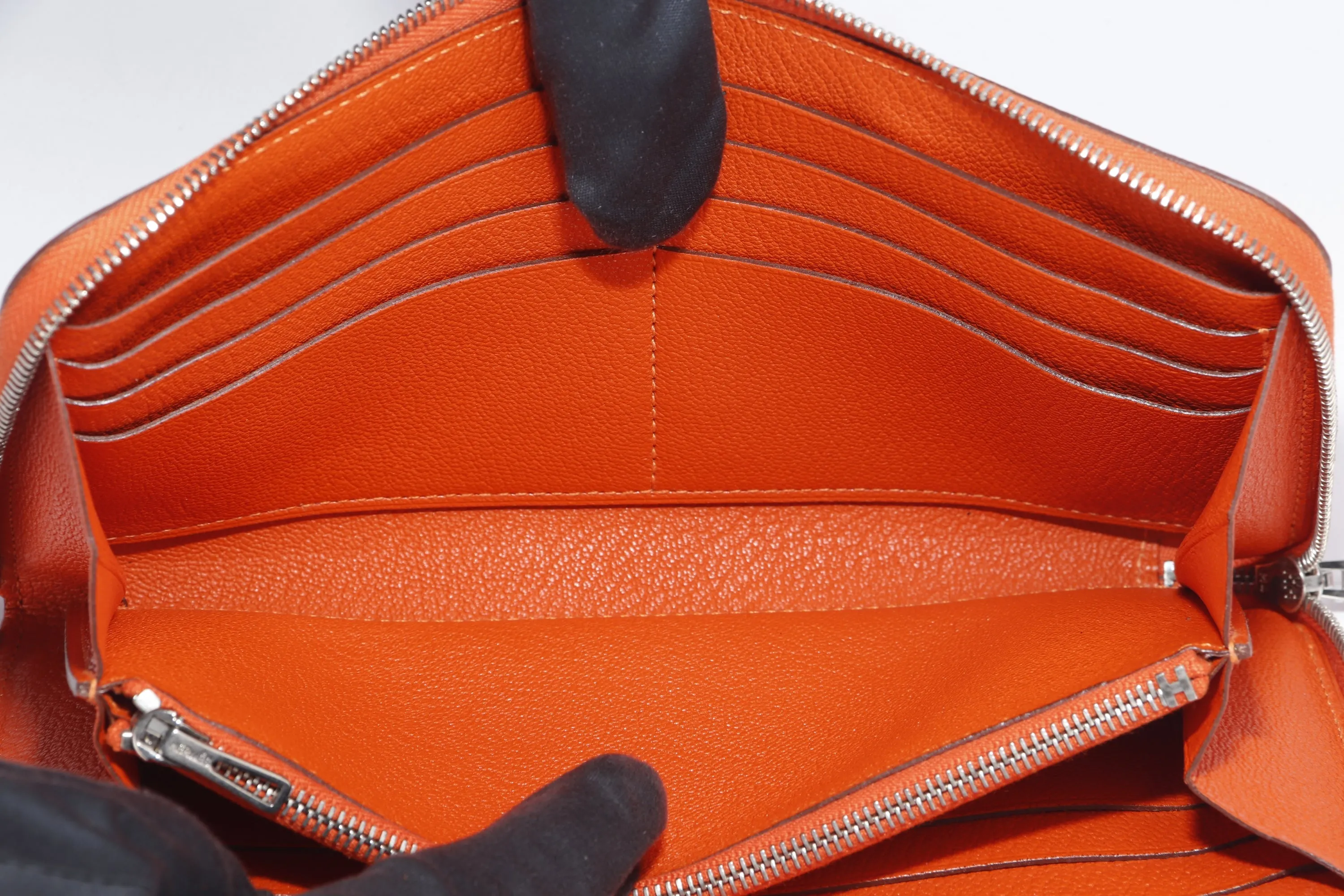 HERMES FEU CHEVRE MYSORE LEATHER AZAP LONG ZIPPY WALLET, NO DUST COVER & BOX