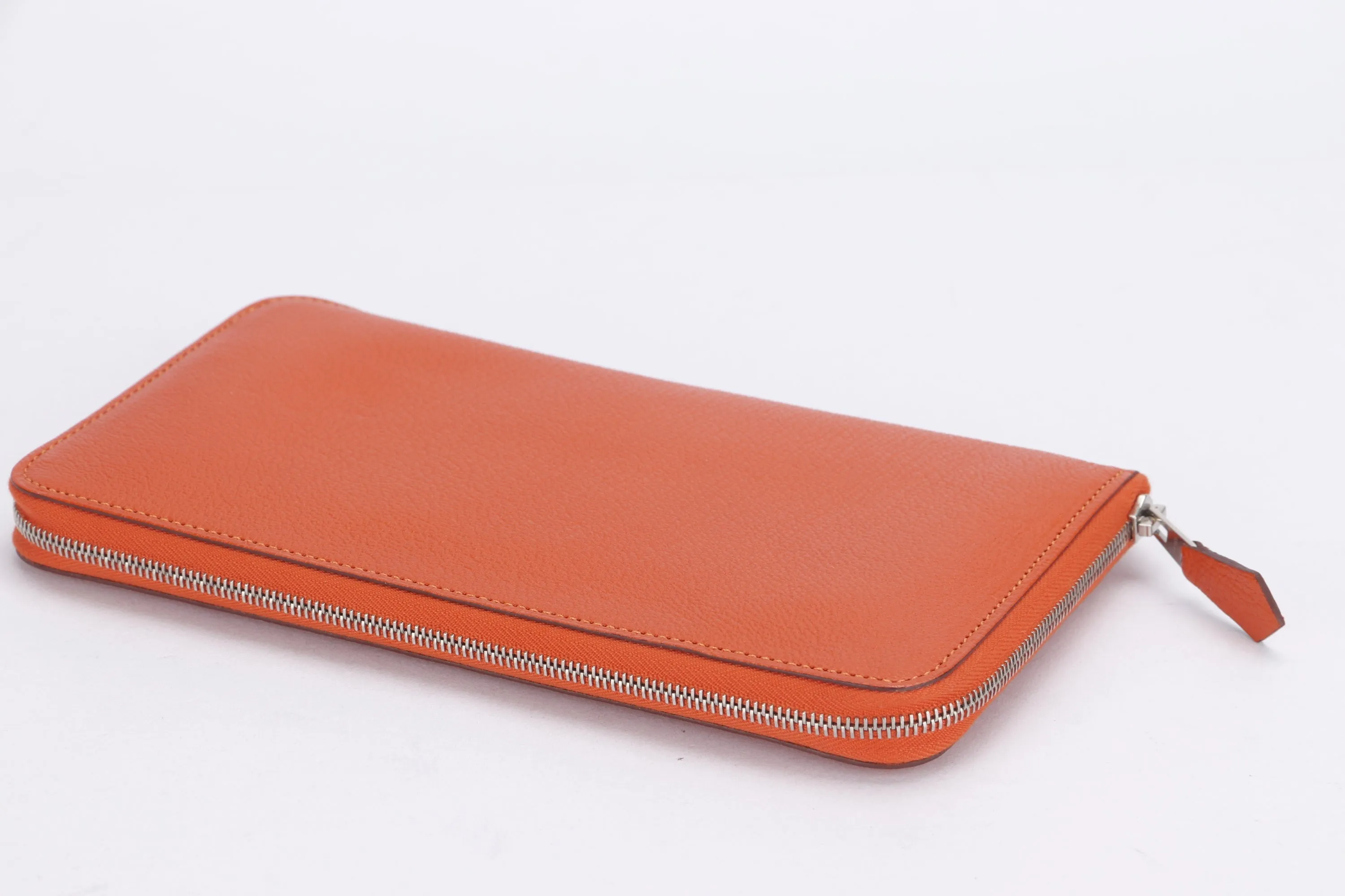 HERMES FEU CHEVRE MYSORE LEATHER AZAP LONG ZIPPY WALLET, NO DUST COVER & BOX