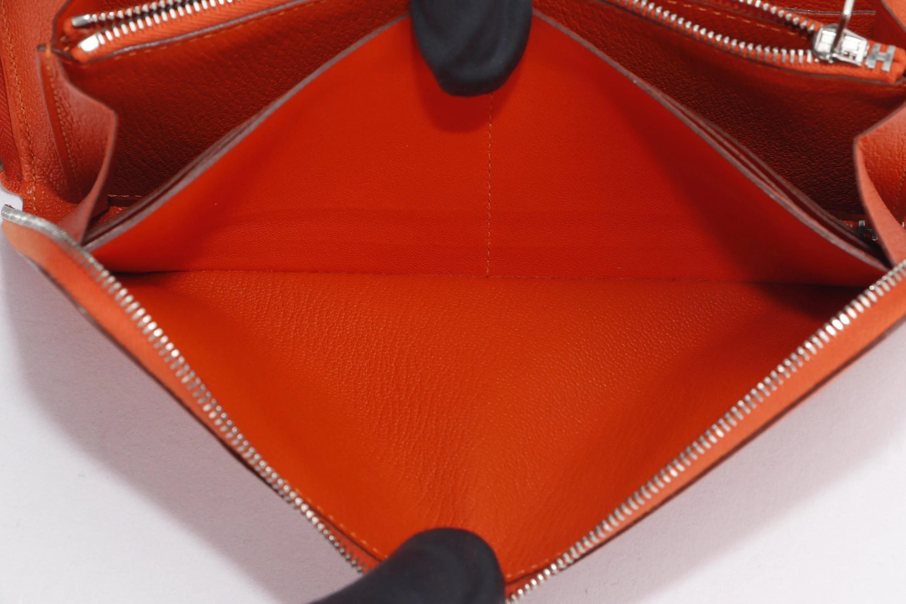 HERMES FEU CHEVRE MYSORE LEATHER AZAP LONG ZIPPY WALLET, NO DUST COVER & BOX