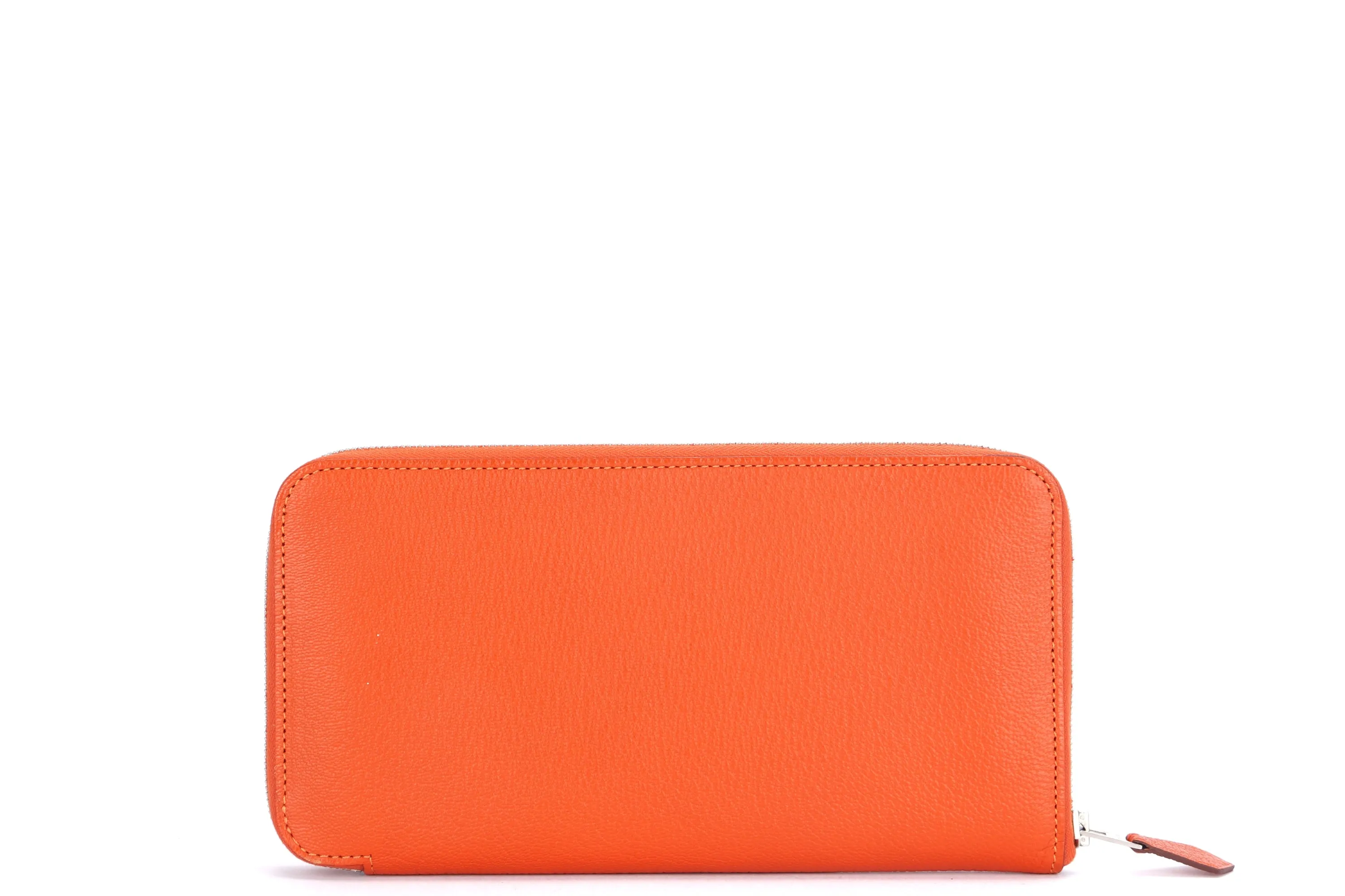 HERMES FEU CHEVRE MYSORE LEATHER AZAP LONG ZIPPY WALLET, NO DUST COVER & BOX