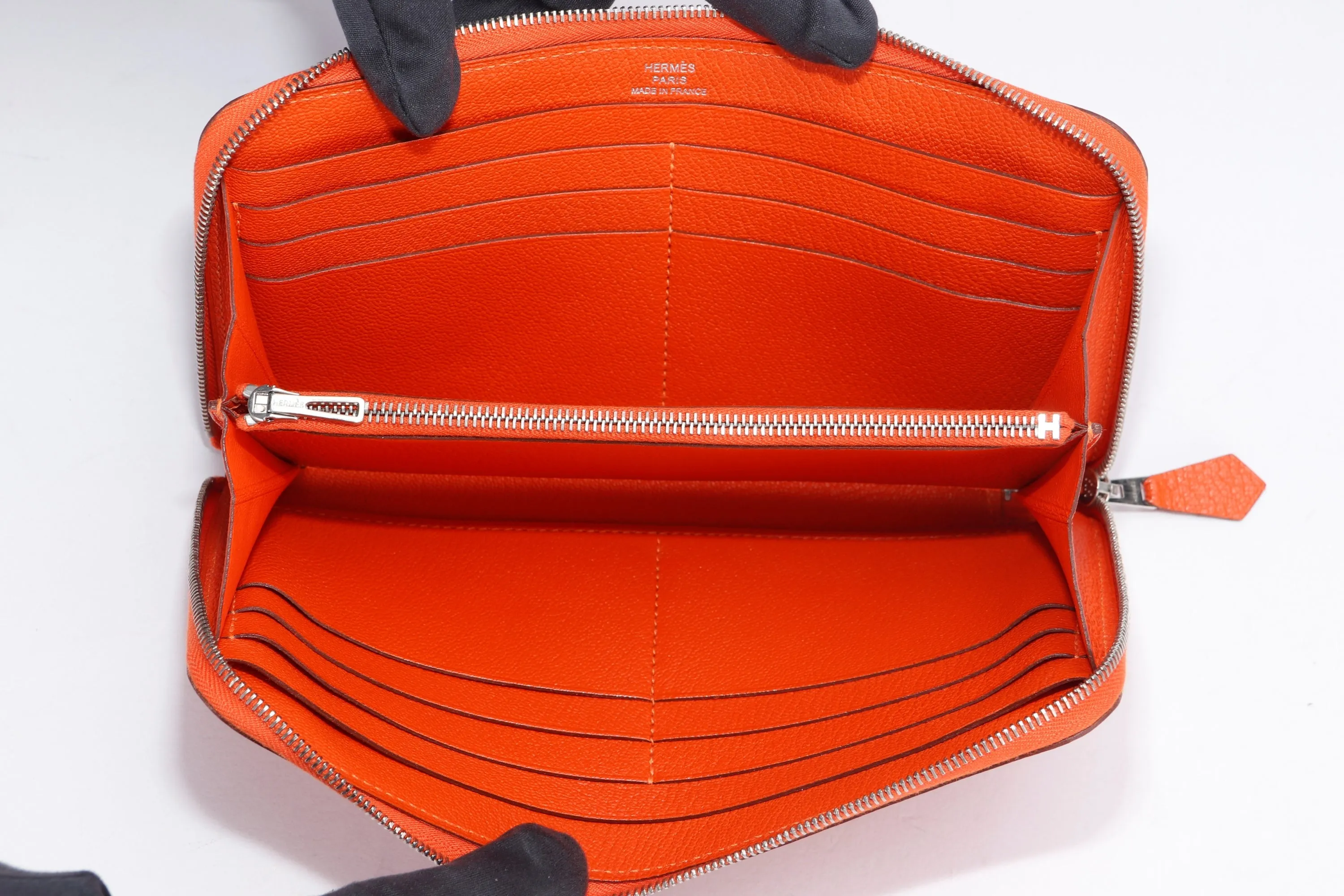 HERMES FEU CHEVRE MYSORE LEATHER AZAP LONG ZIPPY WALLET, NO DUST COVER & BOX