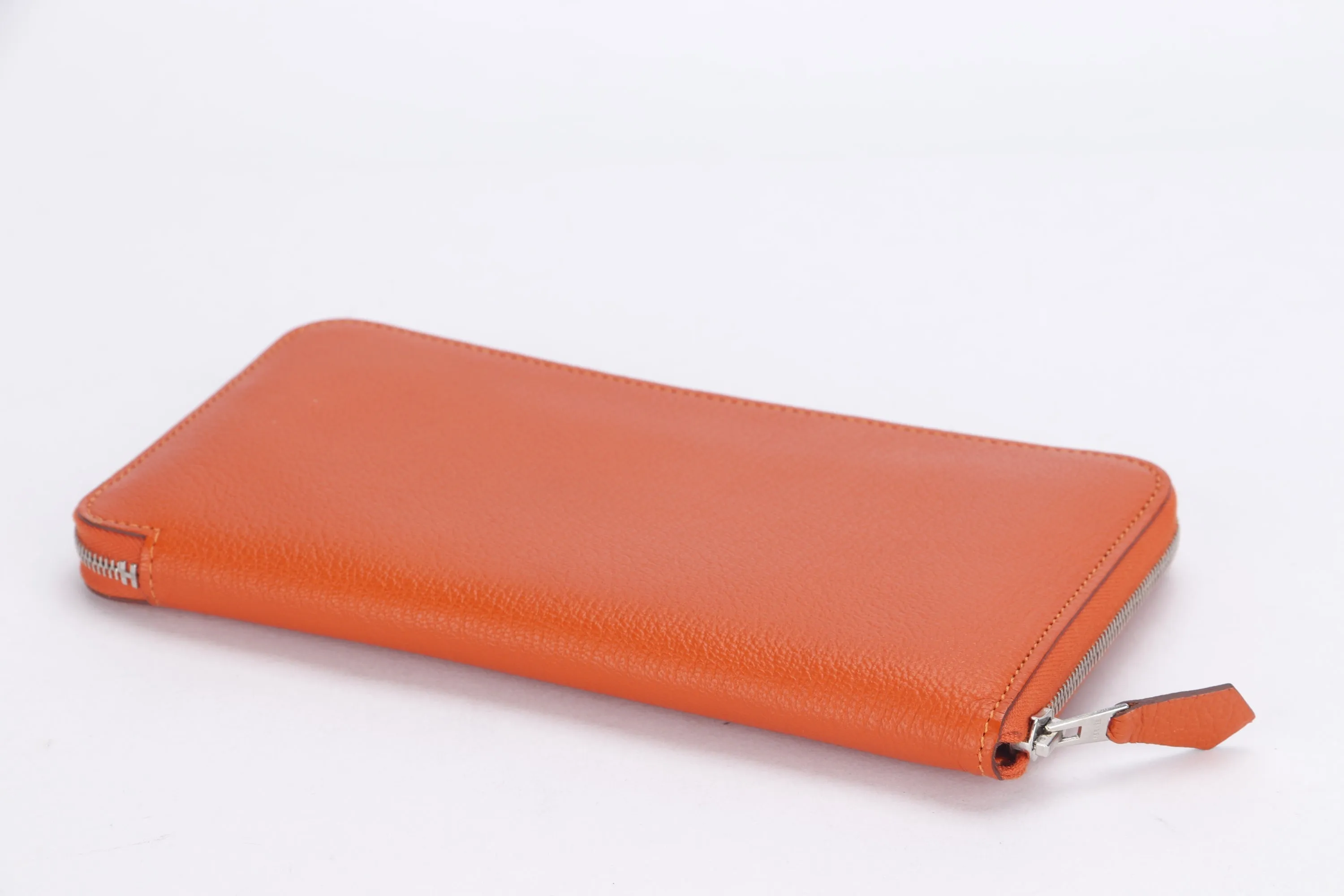 HERMES FEU CHEVRE MYSORE LEATHER AZAP LONG ZIPPY WALLET, NO DUST COVER & BOX