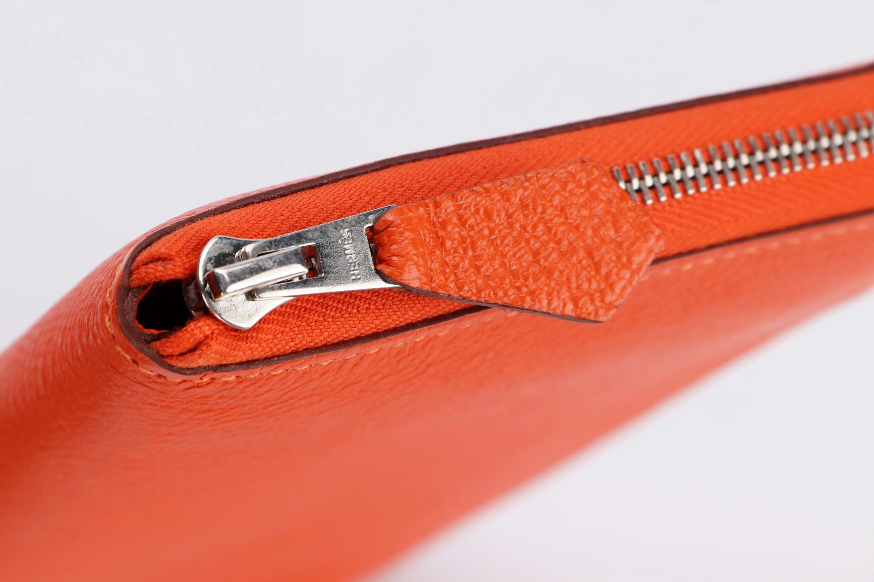 HERMES FEU CHEVRE MYSORE LEATHER AZAP LONG ZIPPY WALLET, NO DUST COVER & BOX