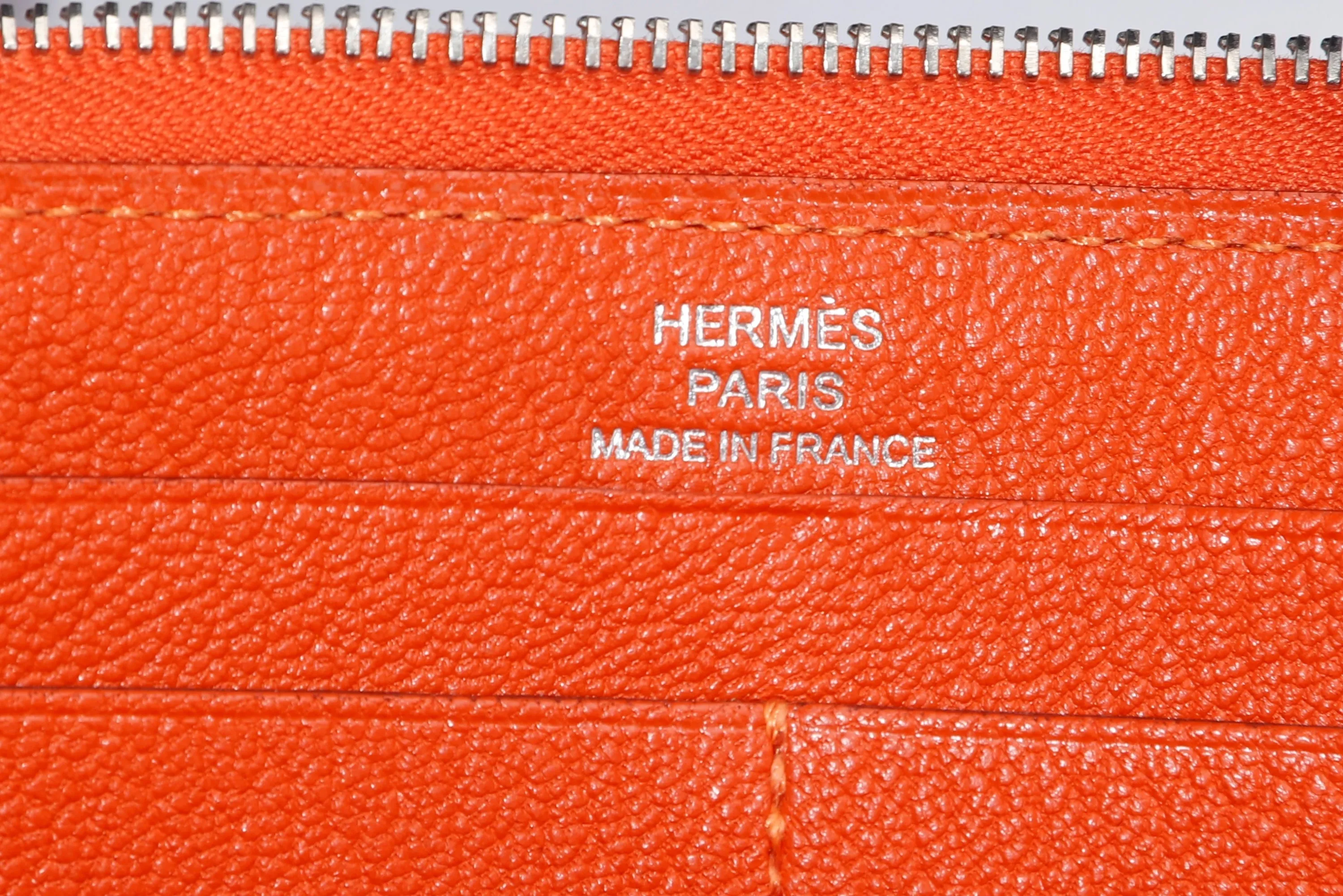 HERMES FEU CHEVRE MYSORE LEATHER AZAP LONG ZIPPY WALLET, NO DUST COVER & BOX