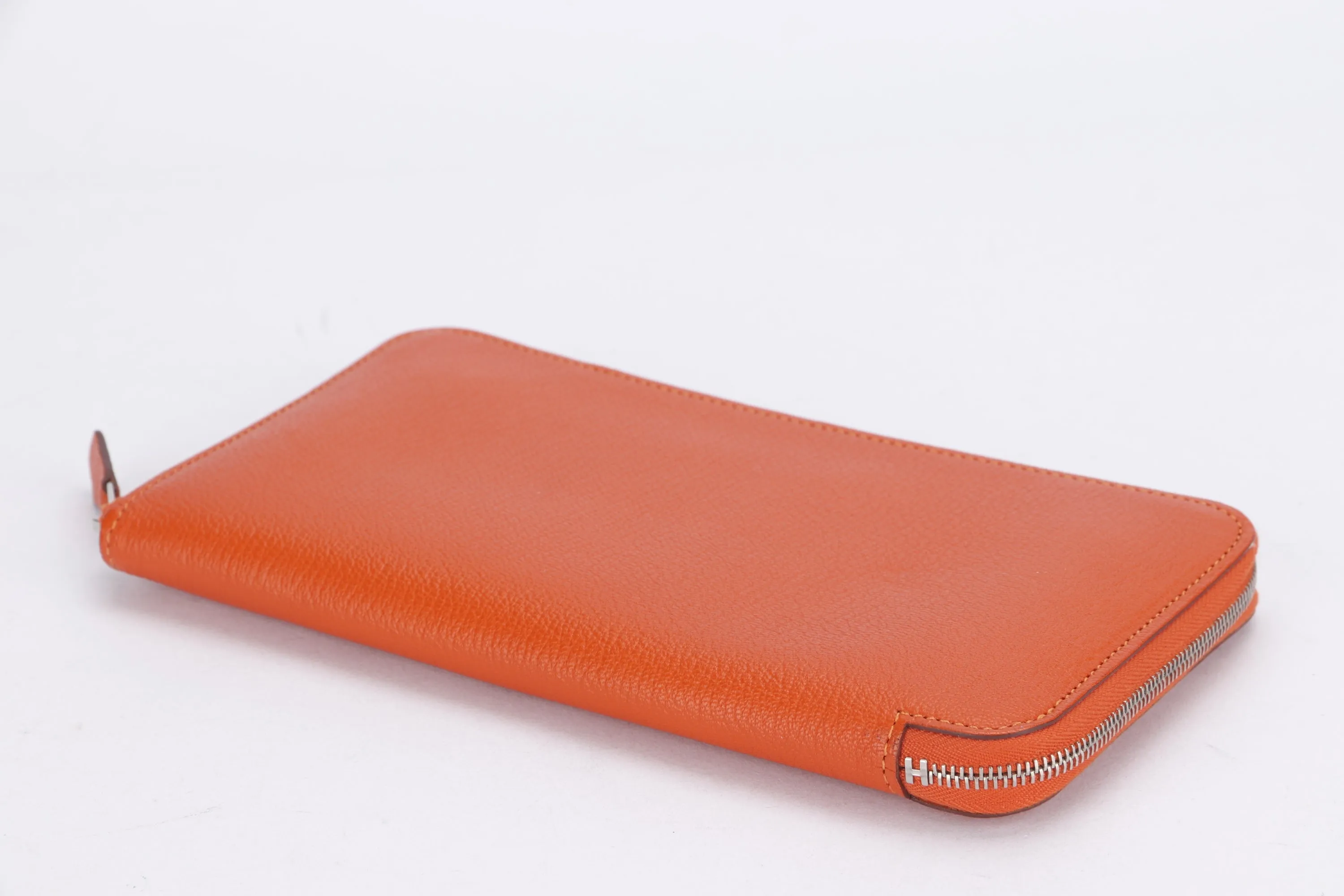 HERMES FEU CHEVRE MYSORE LEATHER AZAP LONG ZIPPY WALLET, NO DUST COVER & BOX
