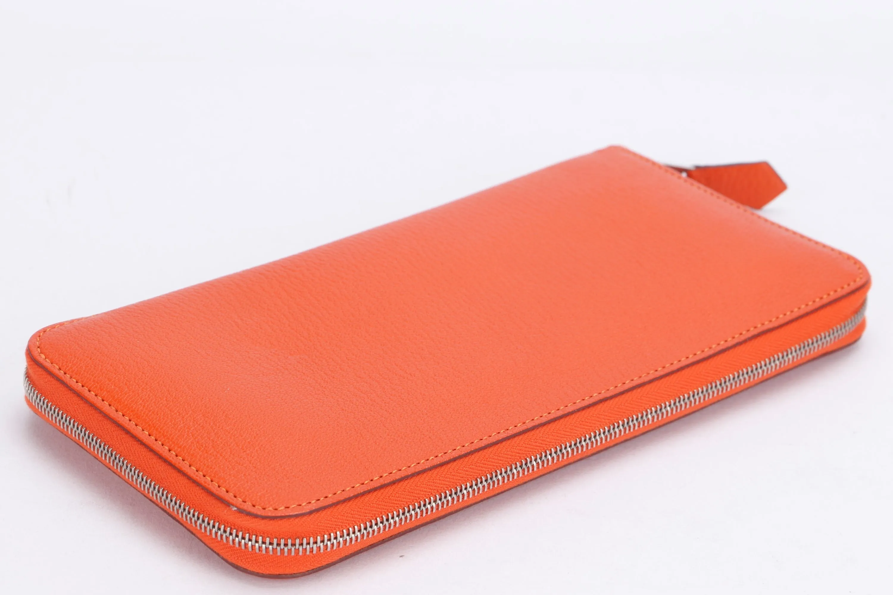 HERMES FEU CHEVRE MYSORE LEATHER AZAP LONG ZIPPY WALLET, NO DUST COVER & BOX