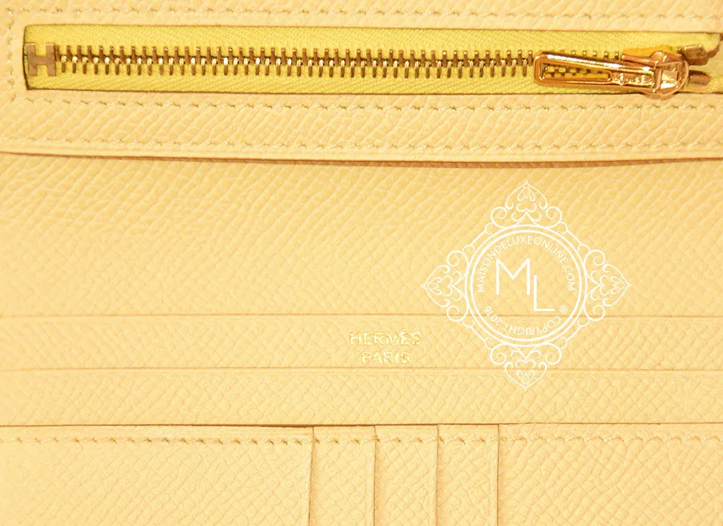 Hermes Jaune Poussin Yellow Epsom Bearn Wallet Clutch