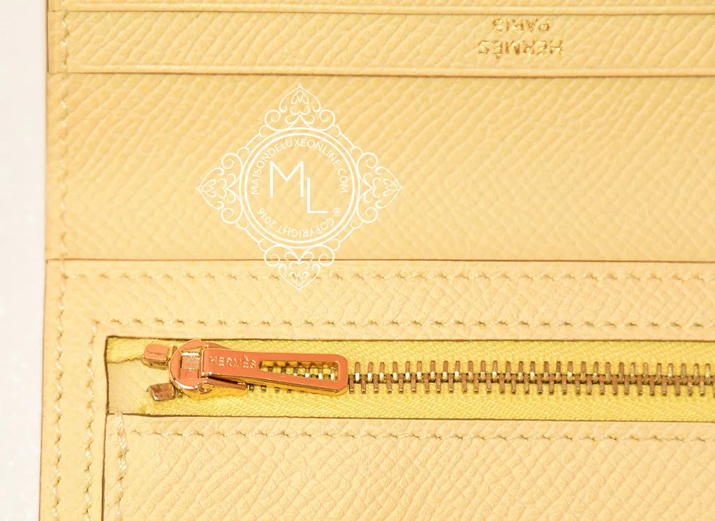 Hermes Jaune Poussin Yellow Epsom Bearn Wallet Clutch