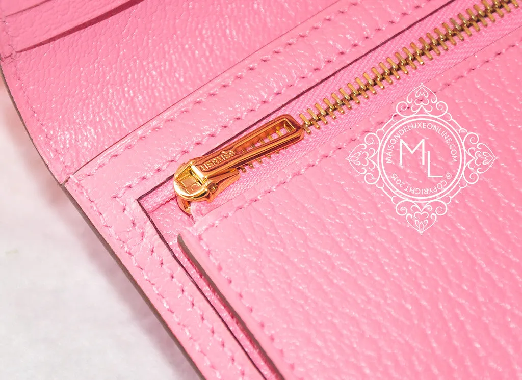 Hermes Rose Confetti Chevre Bearn Long Wallet