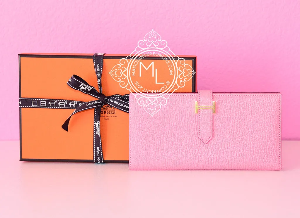 Hermes Rose Confetti Chevre Bearn Long Wallet