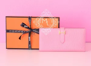 Hermes Rose Confetti Chevre Bearn Long Wallet