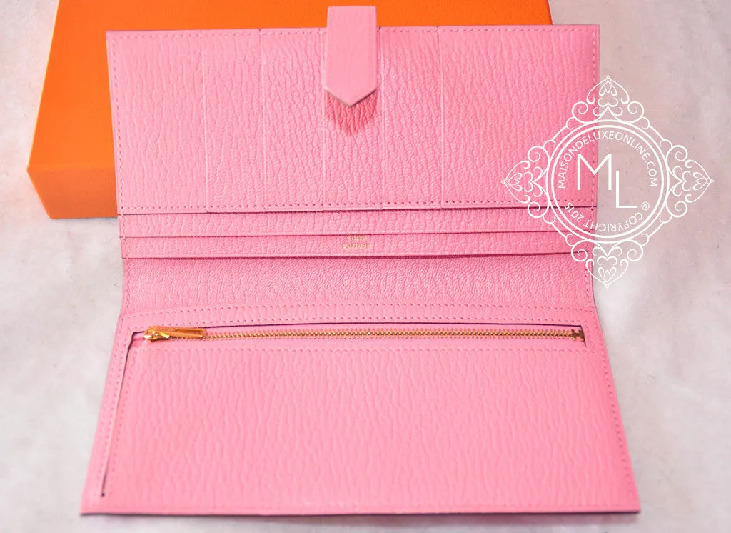 Hermes Rose Confetti Chevre Bearn Long Wallet