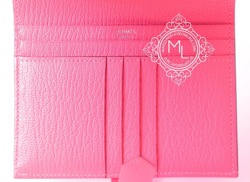 Hermes Rose Lipstick Pink Compact Bearn Wallet Clutch