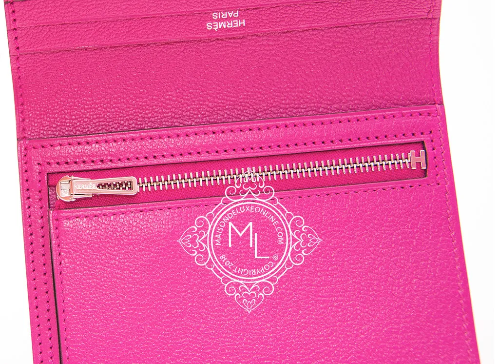 Hermes Rose Pourpre Pink Ostrich Compact Bearn Wallet Clutch