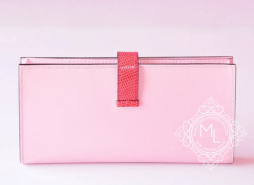Hermes Rose Sakura Bougainvillea Lizard Pink Bearn Long Wallet