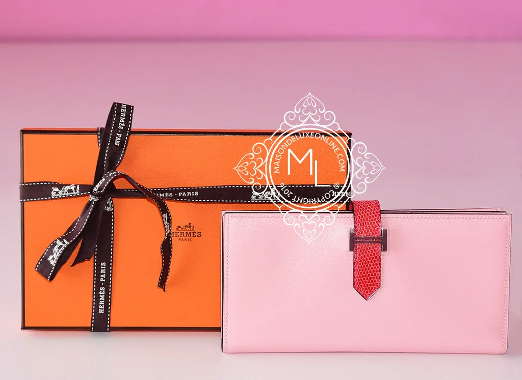 Hermes Rose Sakura Bougainvillea Lizard Pink Bearn Long Wallet
