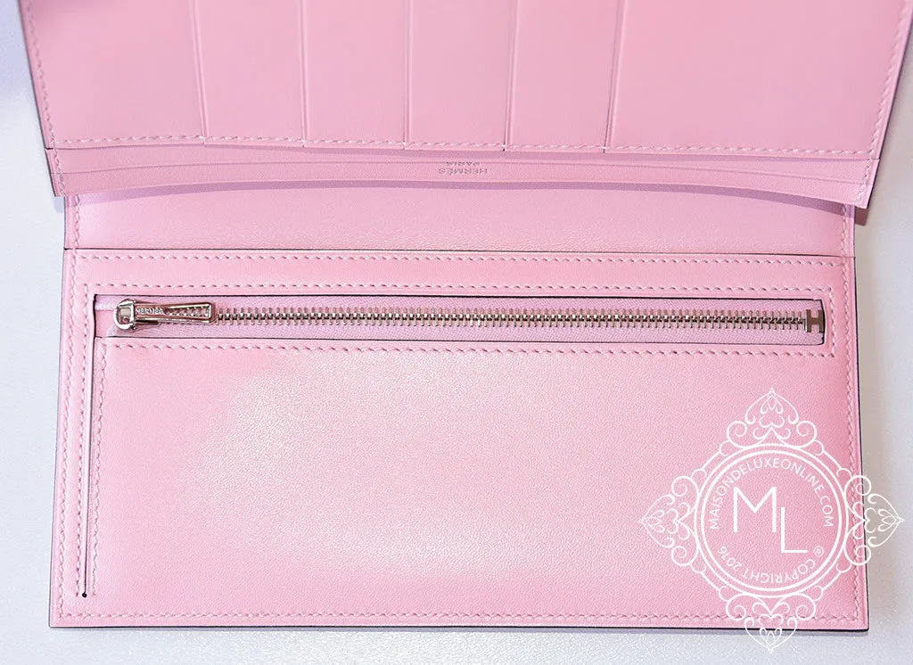 Hermes Rose Sakura Bougainvillea Lizard Pink Bearn Long Wallet