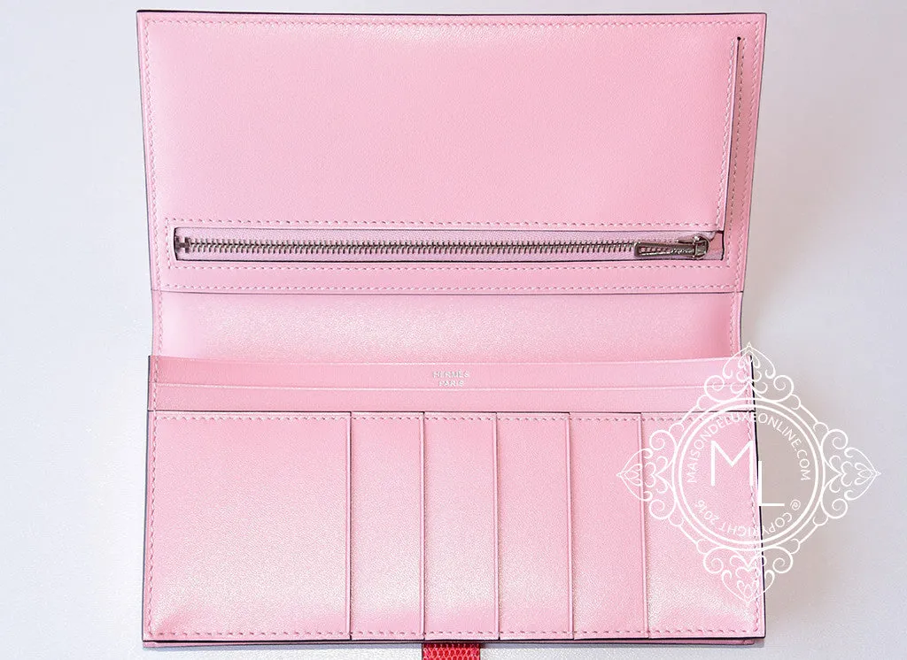 Hermes Rose Sakura Bougainvillea Lizard Pink Bearn Long Wallet