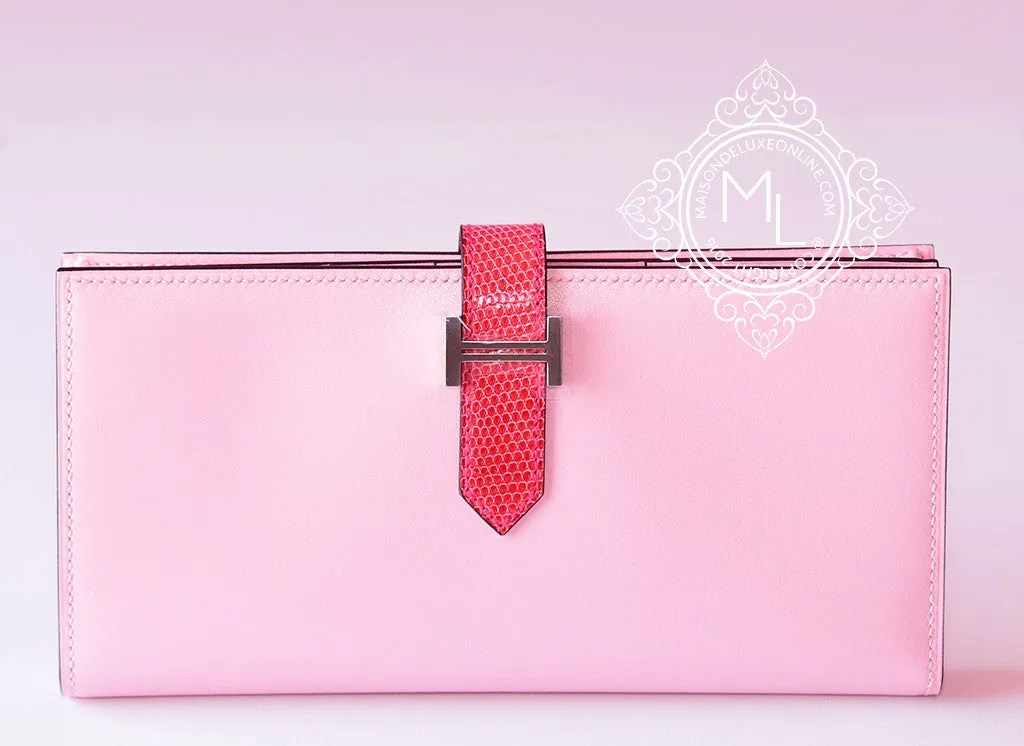 Hermes Rose Sakura Bougainvillea Lizard Pink Bearn Long Wallet