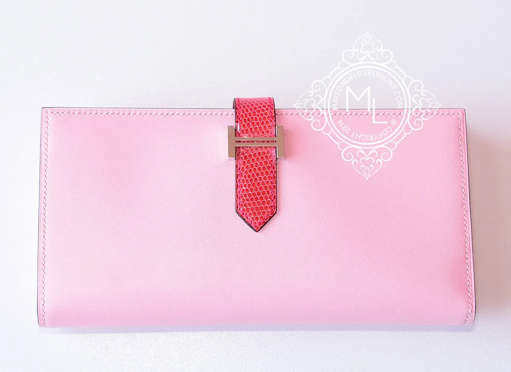 Hermes Rose Sakura Bougainvillea Lizard Pink Bearn Long Wallet