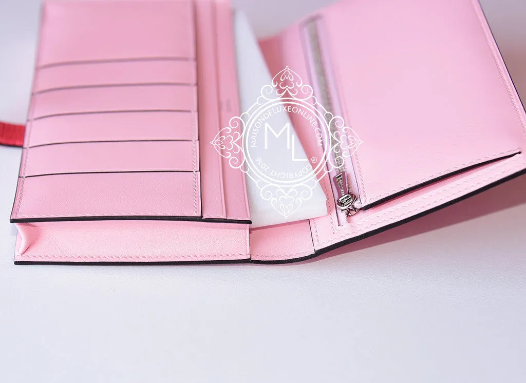 Hermes Rose Sakura Bougainvillea Lizard Pink Bearn Long Wallet